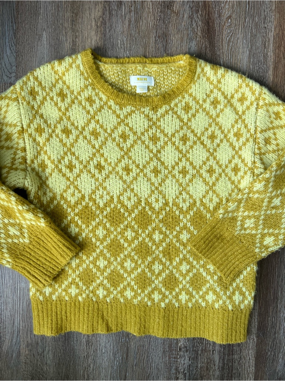 Maeve Anthropologie Fair Isle Sweater Women’s Small Mustard Yellow Cream Knit